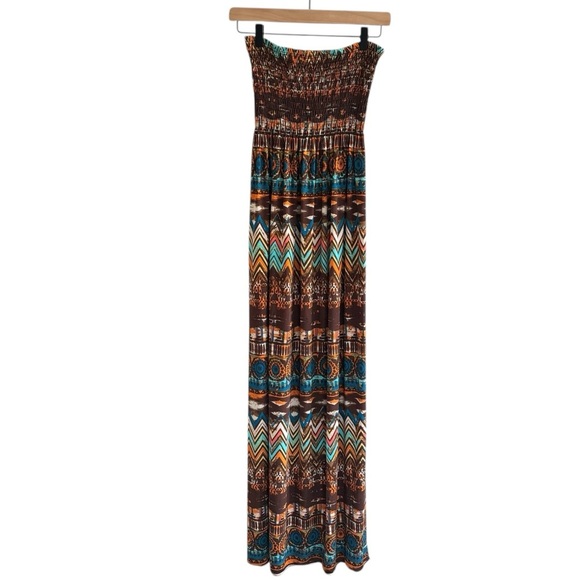 Strapless Smocked Maxi Dress Southwestern Bohemian Resort Women’s Size Small - Picture 1 of 14